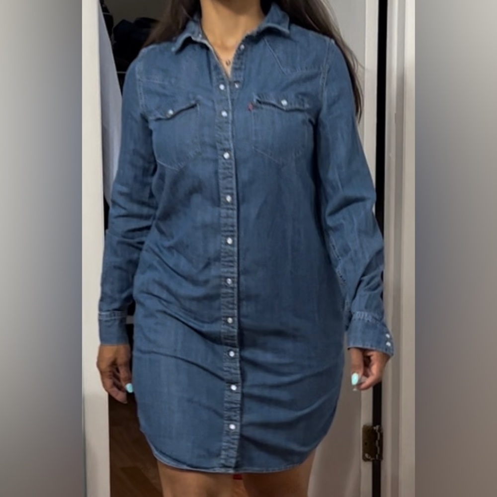 Women denim blue long sleeve dress LIVES